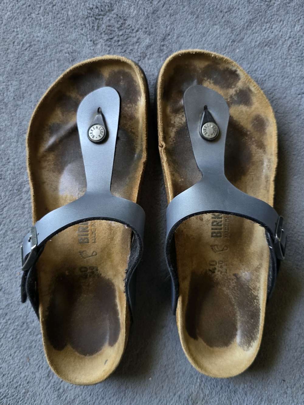 Grey/ Blue Birkenstock Gizeh Thong Sandals